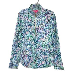 Lilly Pulitzer UPF 50+ Skipper Half Zip Popover Top Surf Blue Size S